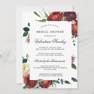 Elegant Red White Floral Bridal Shower Invitation