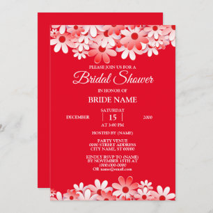 Elegant Red White Floral Bridal Shower Party Invitation