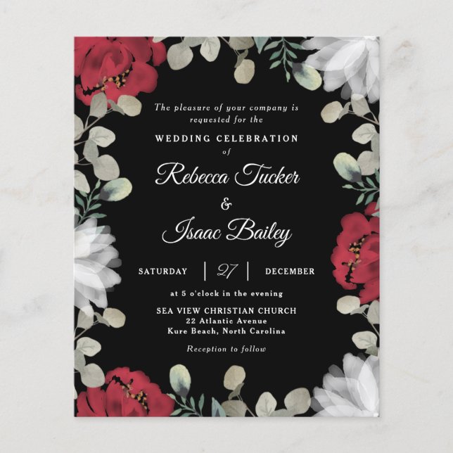 Elegant Red White Floral Greenery Wedding Invite (Front)