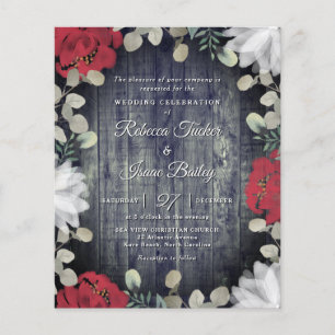 Elegant Red White Floral Greenery Wedding Invite