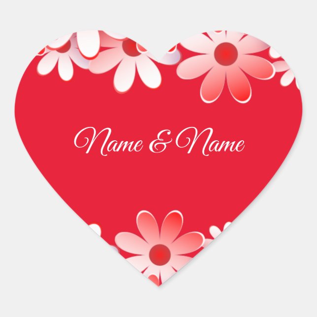 Elegant Red White Floral Name Heart Sticker (Front)