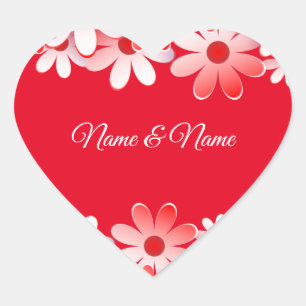 Elegant Red White Floral Name Heart Sticker