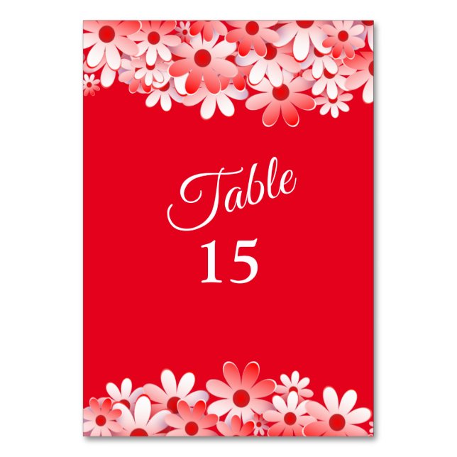 Elegant Red White Floral Party Table Number (Front)
