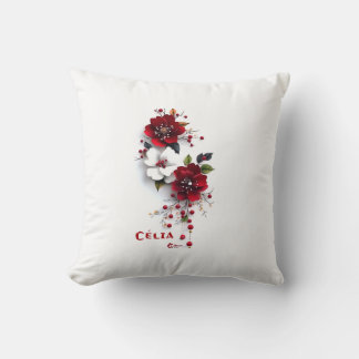 Elegant Red & White Floral Pillow | Romantic Flowe