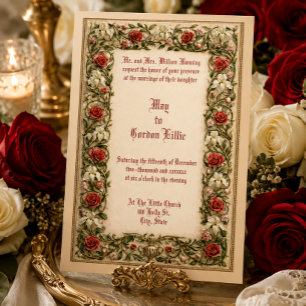 Elegant Red & White Floral Vine Border Wedding Invitation