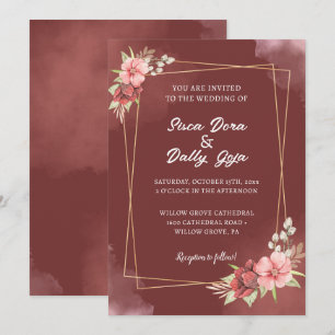 Elegant Red & White Floral Watercolor Wedding Invitation