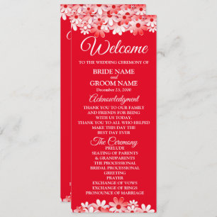 Elegant Red White Floral Wedding Programme