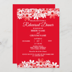 Elegant Red White Floral Wedding Rehearsal Dinner Invitation