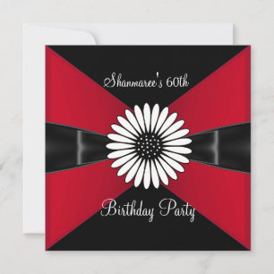 Elegant Red White Flower Black 60th Birthday Party Invitation