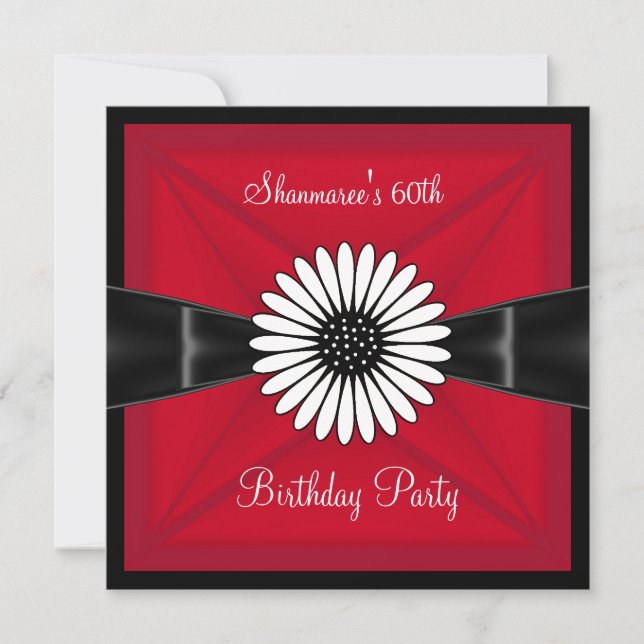 Elegant Red White Flower Black 60th Birthday Party Invitation (Front)