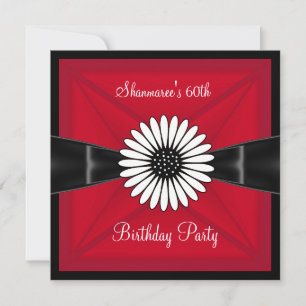 Elegant Red White Flower Black 60th Birthday Party Invitation