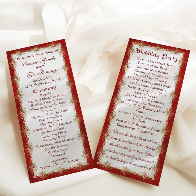 Elegant Red White Gold Filigree Wedding Programme (Creator Uploaded)