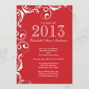 Elegant Red White Graduation Party Invitation