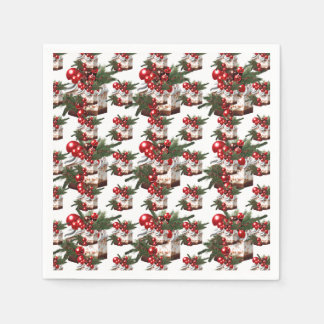 Elegant Red, White & Green Cake Pattern Holiday Napkin