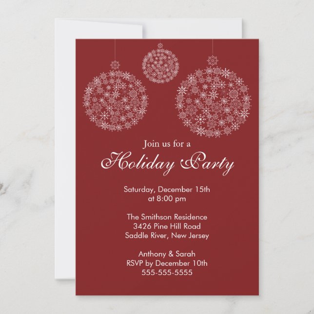 Elegant Red & White Holiday Christmas Party Invitation (Front)