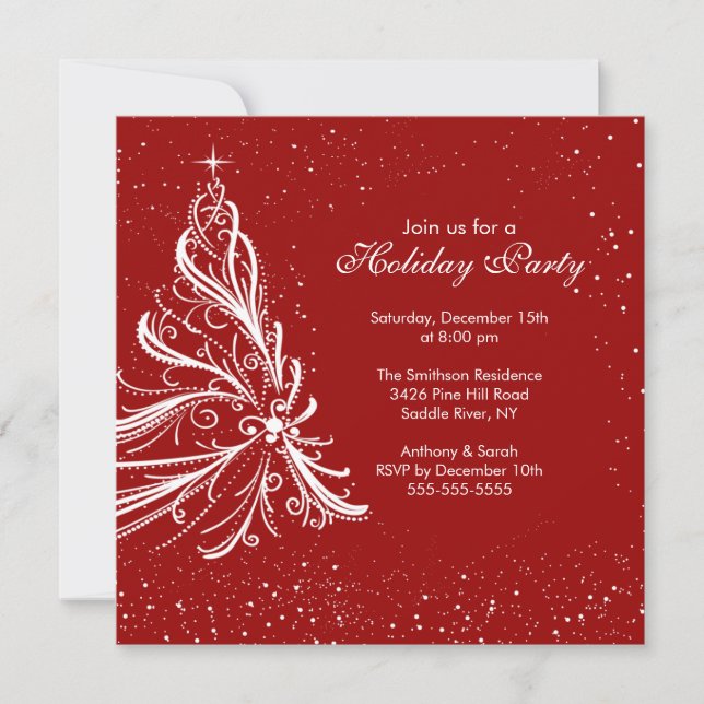 Elegant Red & White Holiday Christmas Party Invitation (Front)