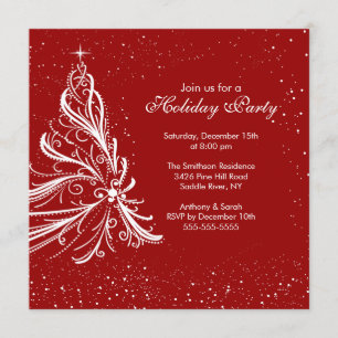 Elegant Red & White Holiday Christmas Party Invitation