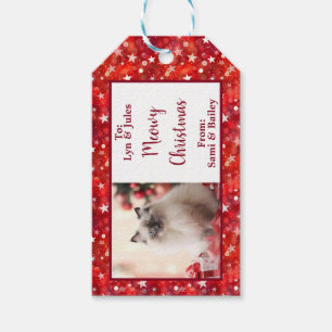 Elegant Red & White Holiday Photo Label