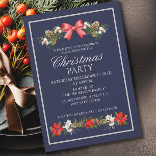 Elegant Red White Holly Floral Berries Christmas  Invitation