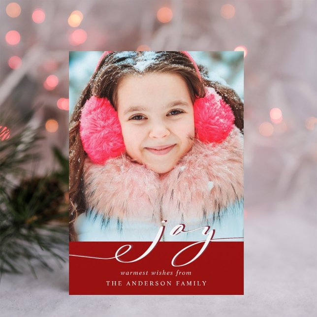 Elegant Red & White Joy Script Photo Holiday Card (Creator Uploaded)