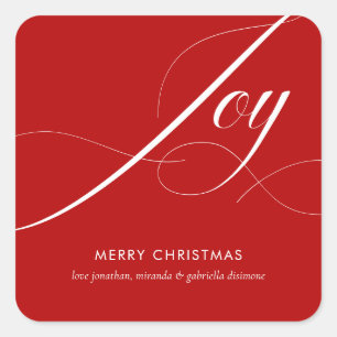 Elegant Red White Joy Script  Square Sticker