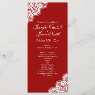 Elegant Red White Lace Vertical Wedding Programs Programme