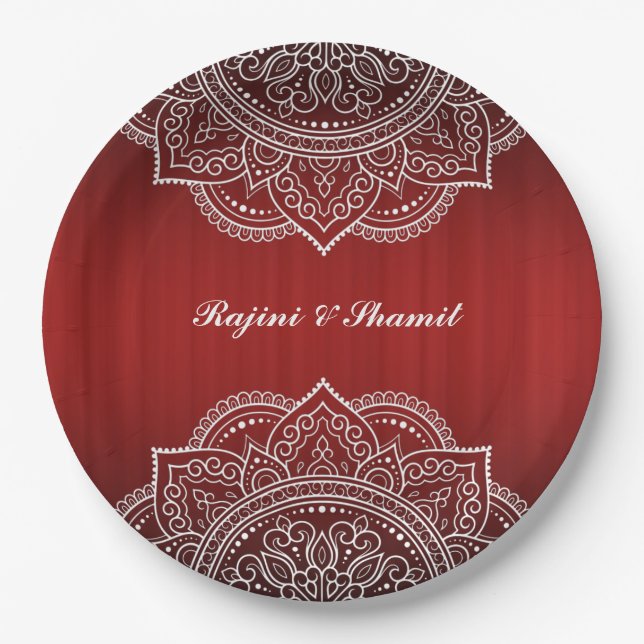 Elegant Red White Mandala Indian Hindu Wedding Paper Plate (Front)