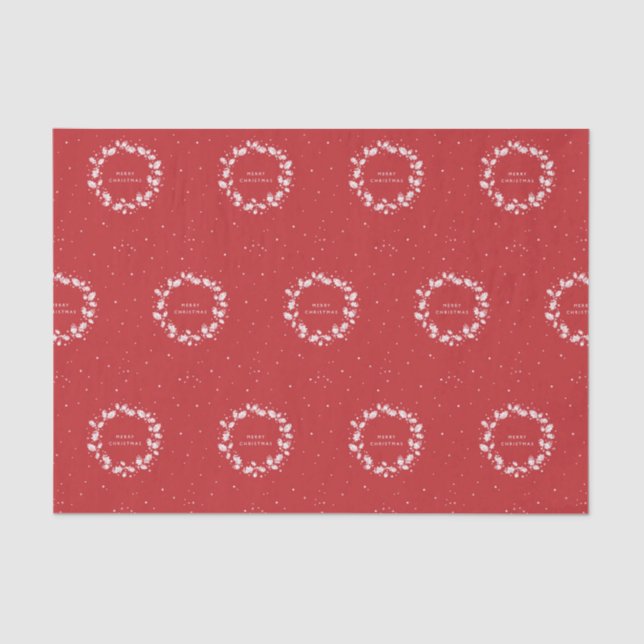 Elegant Red + White Merry Christmas Holly Wreath Tissue Paper (Front)