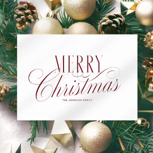 Elegant Red White Merry Christmas Script Holiday Card