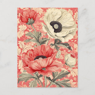 Elegant Red White Poppies Floral Art Postcard