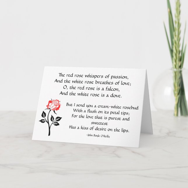 Elegant Red & White Rose, Romantic Poem Card (Front)
