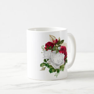 Elegant Red White Roses Bouquet Name Coffee Mug