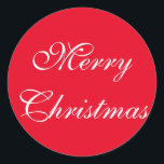 Elegant Red White Script Merry Christmas Classic Round Sticker<br><div class="desc">Merry Christmas white script on red background traditional stickers.  For matching Christmas cards,  return address labels and postage stamps please visit my store.</div>