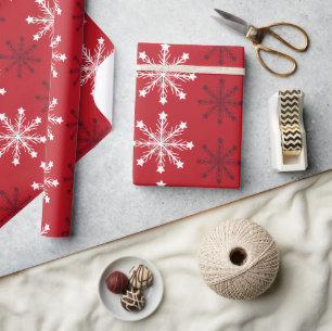 Elegant Red White Snowflake Merry Christmas Wrapping Paper