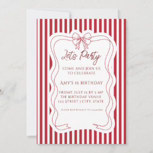 Elegant Red & White Striped birthday Invitation