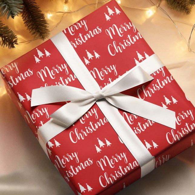 Elegant Red White Tree Pattern Merry Christmas Wrapping Paper (Elegant Red White Tree Pattern Merry Christmas Wrapping Paper
)
