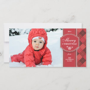 Elegant Red & White w Argyle Christmas Photo Card