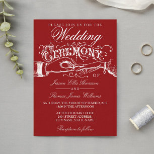 Elegant Red & White Wedding Ceremony Invitations