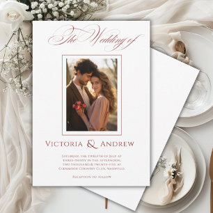 Elegant Red & White Wedding Invitation & Photo