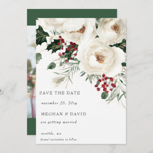 Elegant Red White Winter Christmas Photo Save The Date