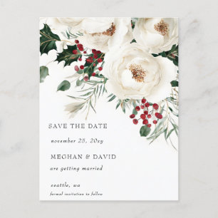 Elegant Red White Winter Christmas Save the Date Announcement Postcard