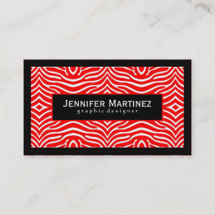 Elegant Red & White Zebra Pattern Black Accents Business Card