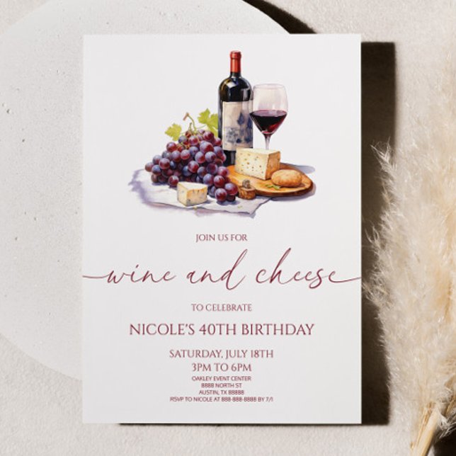 Elegant Red Wine and Cheese Birthday Party Invitation (Creator Uploaded)