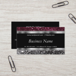 Elegant Red Wine and Silver Glitter Business Card