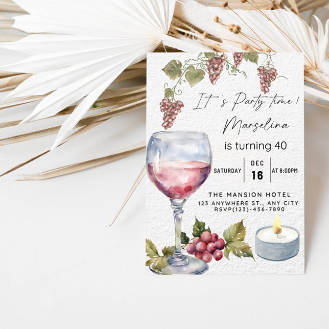 Elegant Red Wine Birthday Celebration for Lady Invitation (Creator Uploaded)
