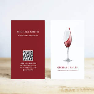 Elegant Red Wine Glass Bar Winery QR Code Business Card
