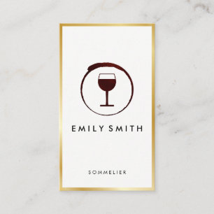 Elegant Red Wine Stain Wine Glass Faux Gold Border Business Card