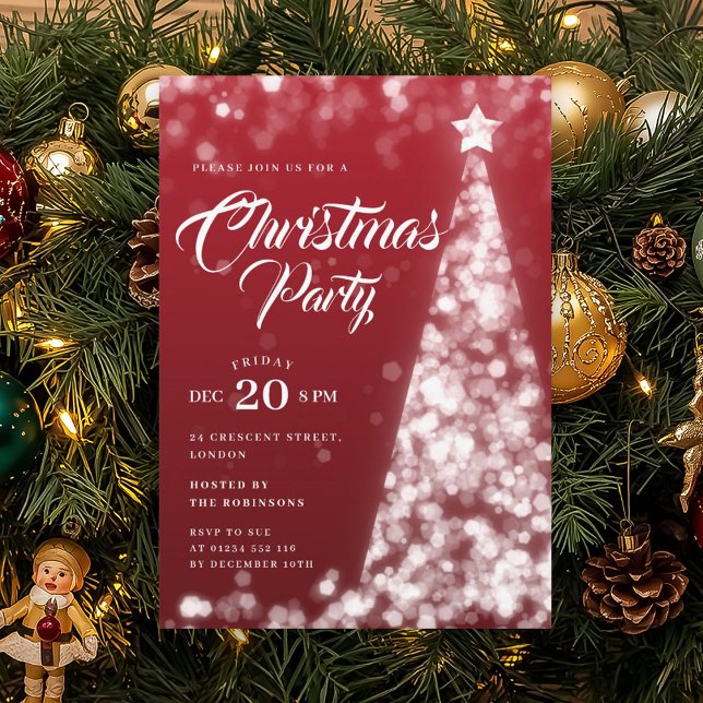 Elegant Red Winter Christmas Tree Holiday Party Invitation (Elegant Red Winter Christmas Tree Holiday Party Invitation)