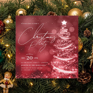 ELEGANT Red Winter Christmas Tree Party Invitation