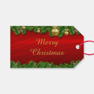 Elegant Red with Pine Christmas Xmas Gift Tags